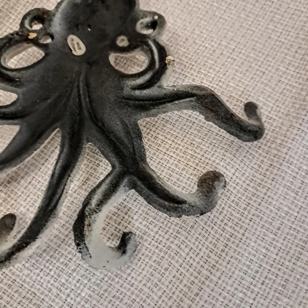 Painted Cream Distressed Octopus Wall Multi Hook Wrought Iron Coastal Cottage