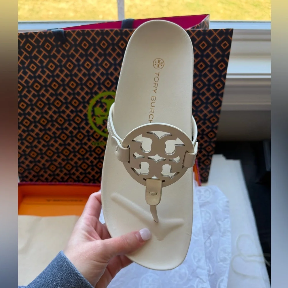 Tory Burch Miller Cloud Leather Sandal New Ivory Size 9.5