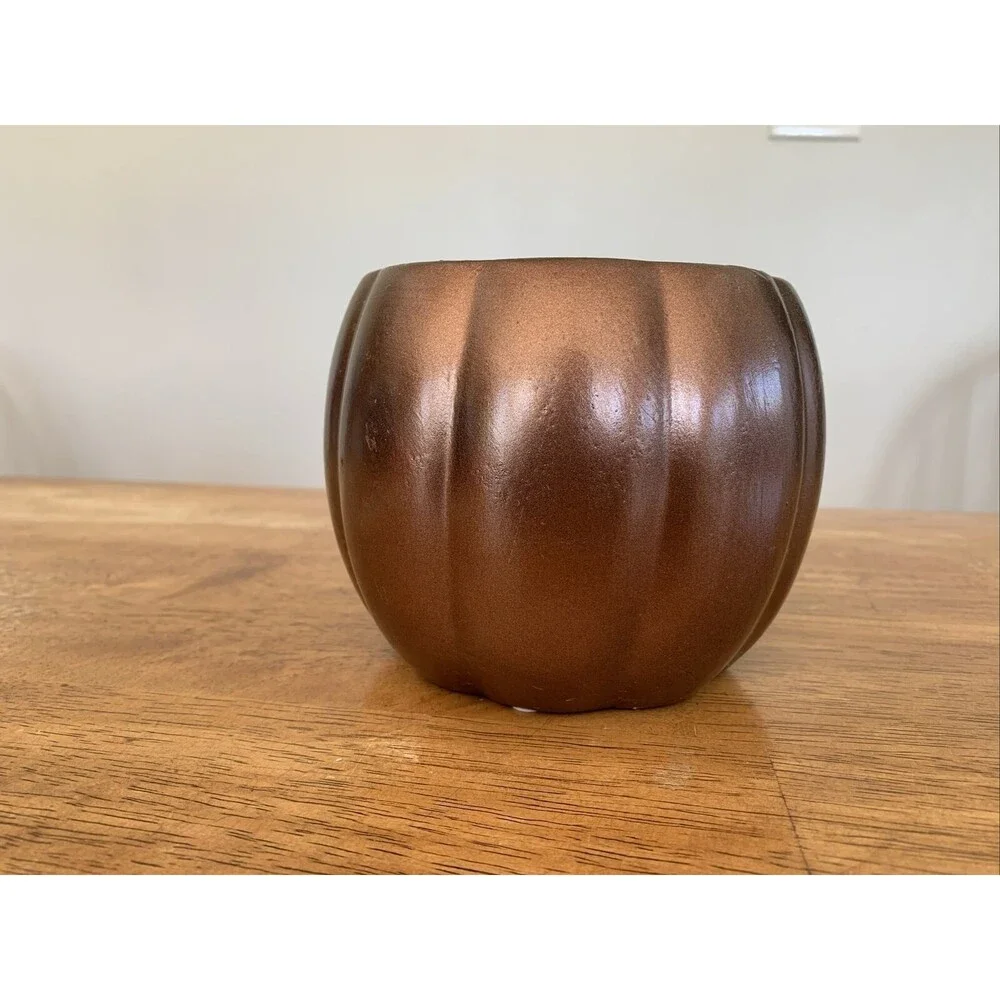 Copper‎ Color Pumpkin Shaped Planter With Tags 4 1/2” Cute!! Flowers Vegetables