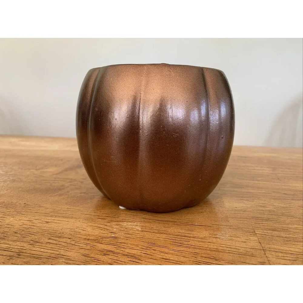 Copper‎ Color Pumpkin Shaped Planter With Tags 4 1/2” Cute!! Flowers Vegetables