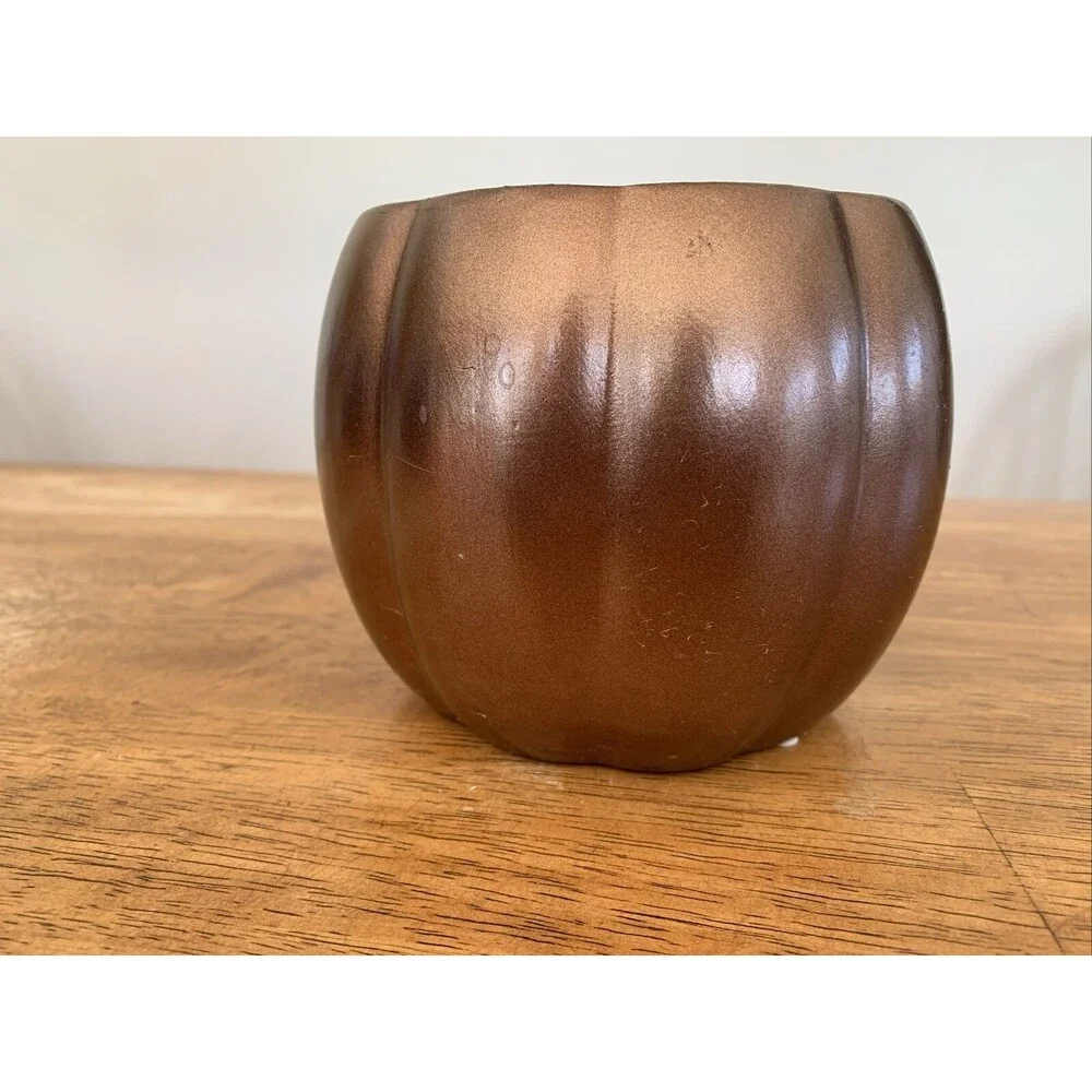 Copper‎ Color Pumpkin Shaped Planter With Tags 4 1/2” Cute!! Flowers Vegetables