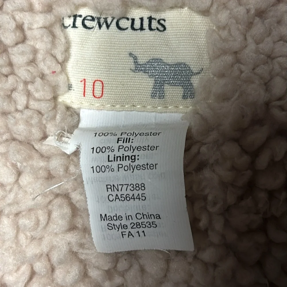 CREWCUTS Girls Puffer Vest fleece lined size 10 girls zip up vest stretch waist