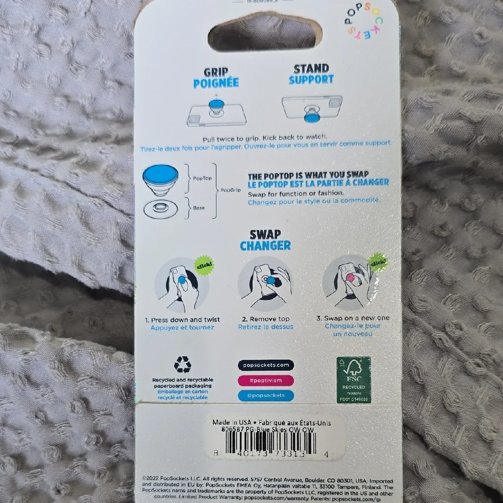 2 PopSockets PopGrip Smiley Blue and A Black/ Blue Swirl