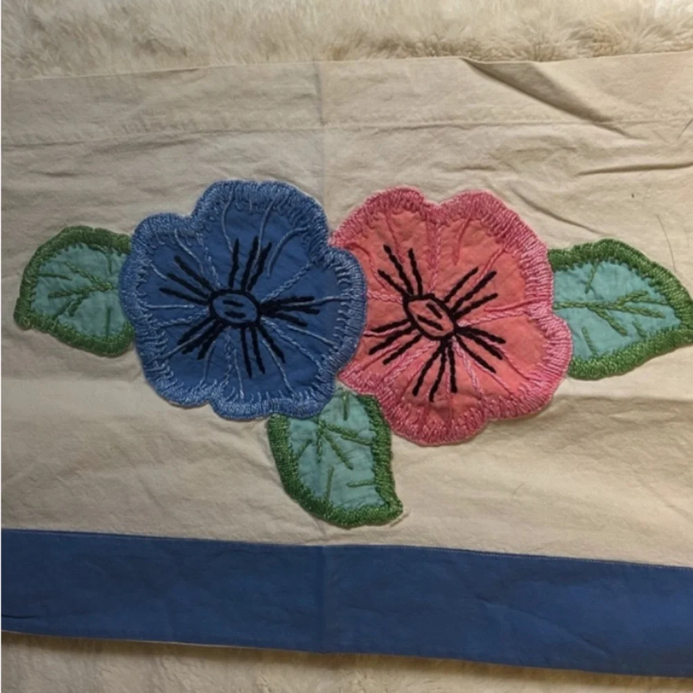Vintage Café Curtain Hand Embroidered Valance Applique Floral Cotton Fabric