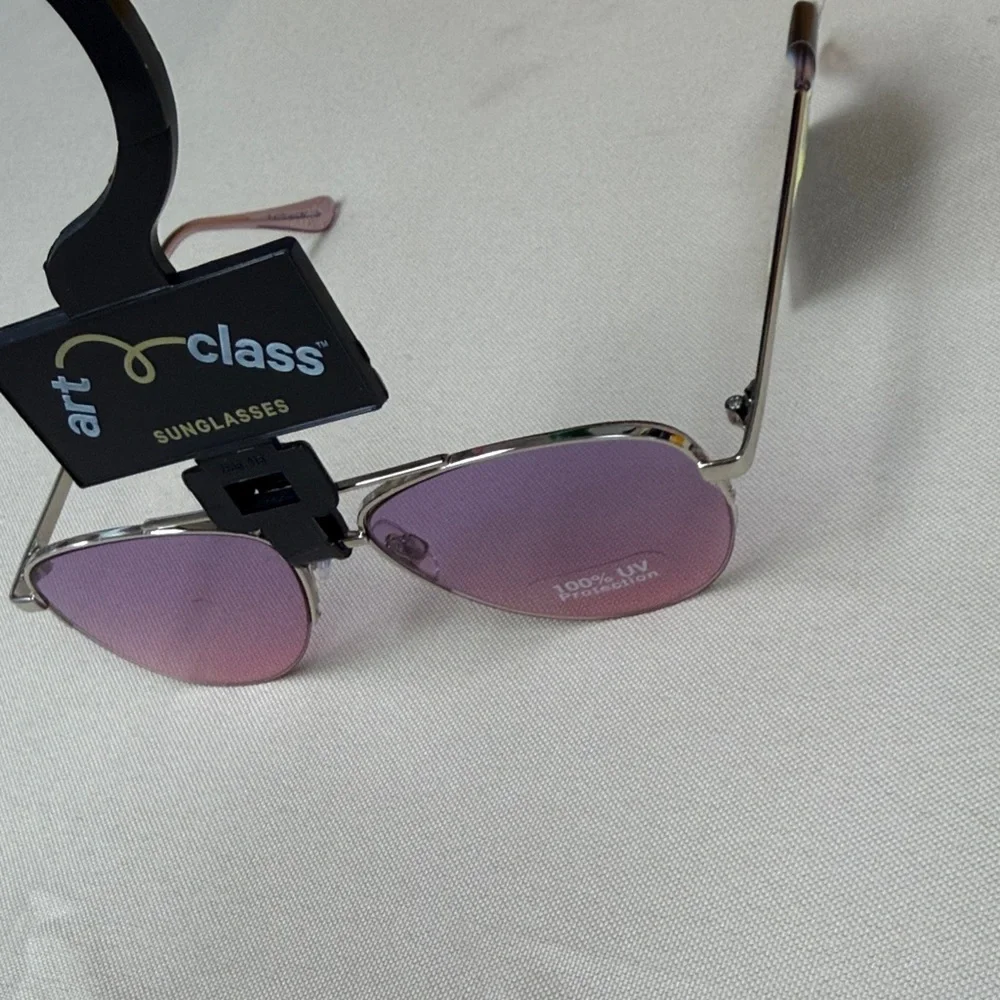 art class Pink Lens Silver Metal Frame Sunglasses lemon drop style 100% uv prote