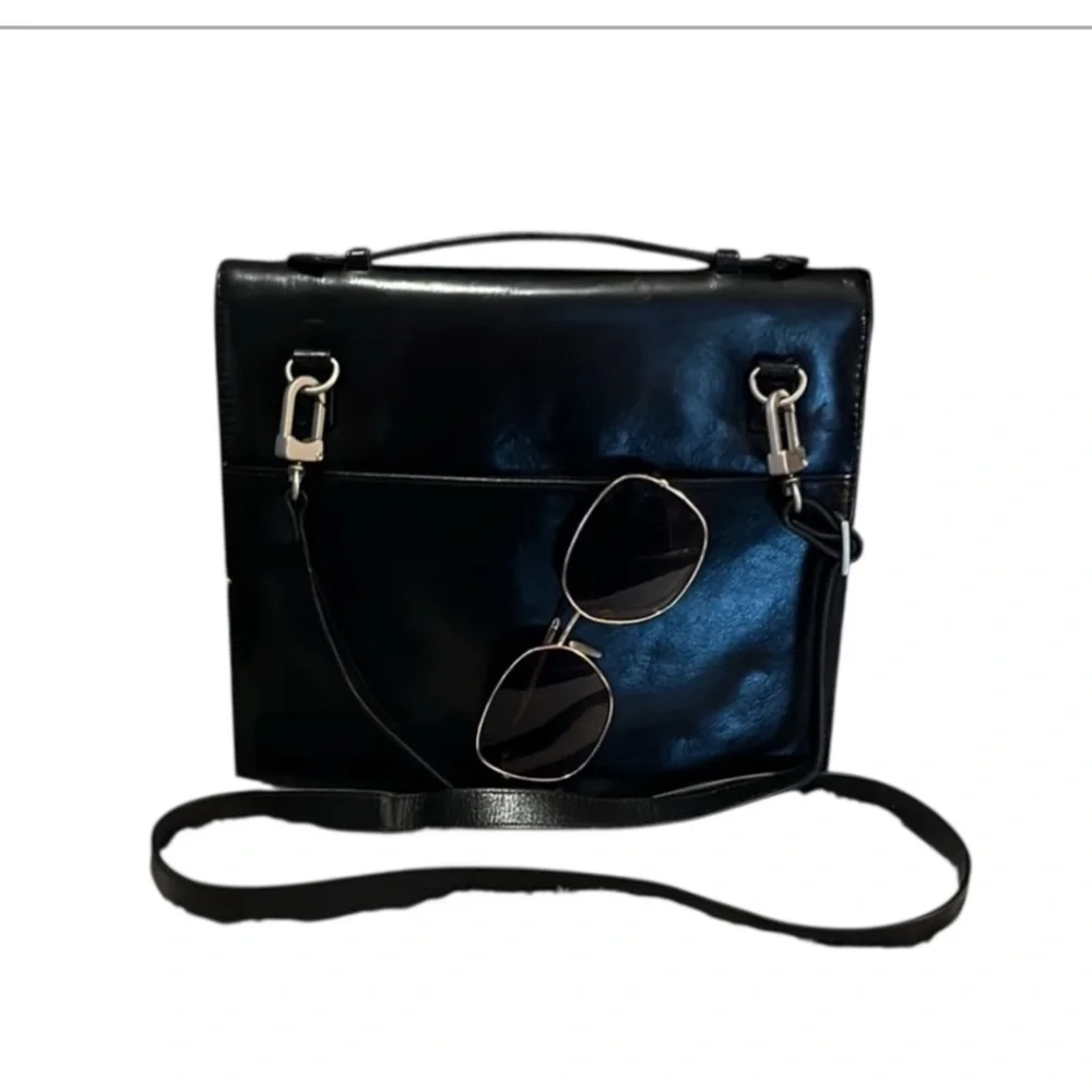 Brookstone Vintage Black Leather Crossbody Shoulder iPad Case