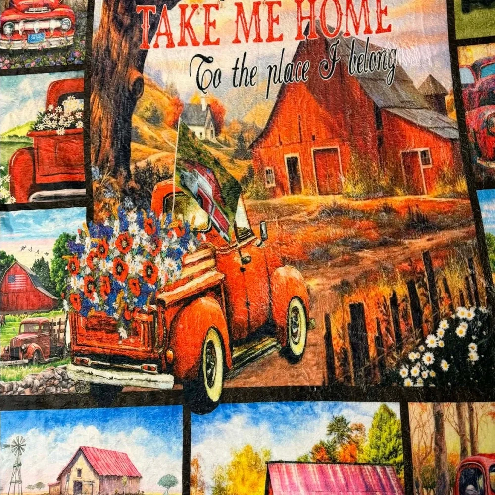 New 40*64 Take Me Home Vintage Red Truck Plush Throw