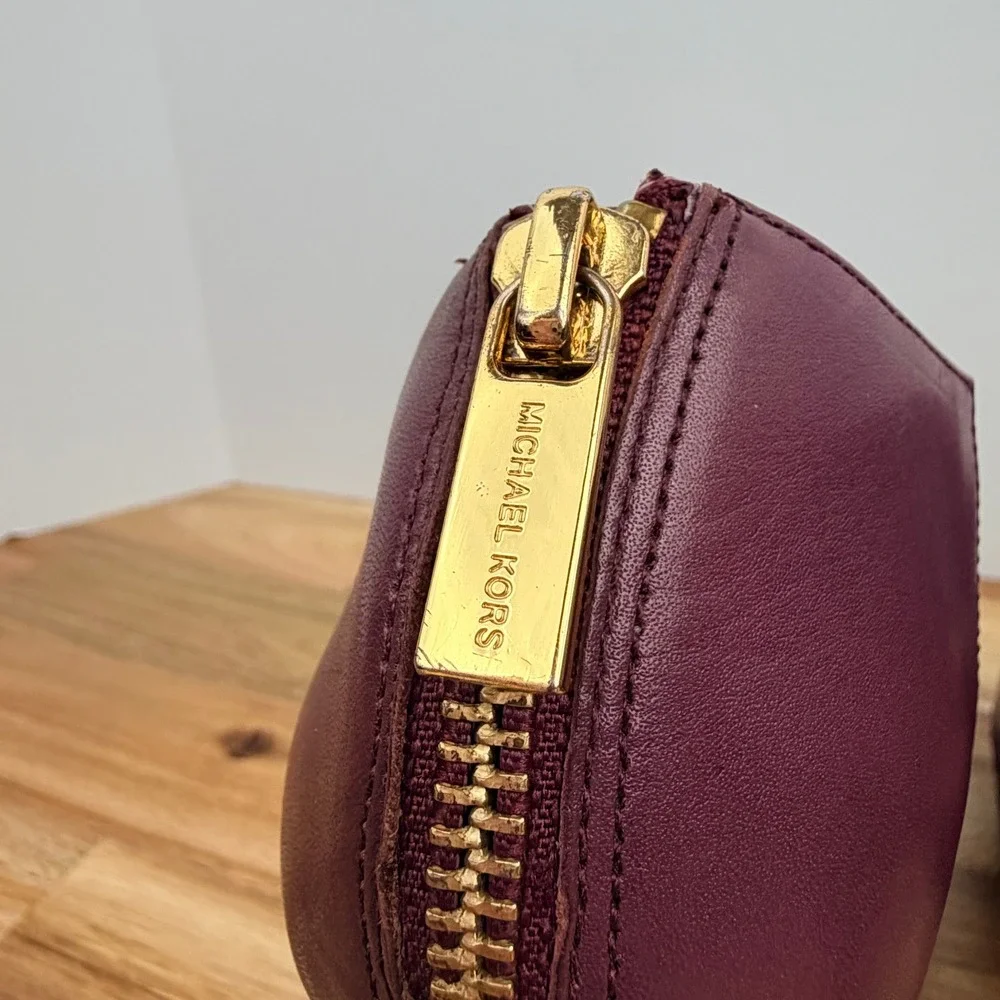 Michael Kors Plum Burgundy Leather Peep Toe Platform Heels Back Zip Womens 8M