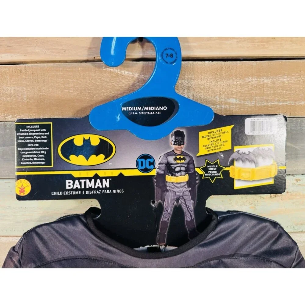 DC BATMAN Boys Jumpsuit, Cape, Mask, Boot Tops & Gloves Halloween Costume M 7-8