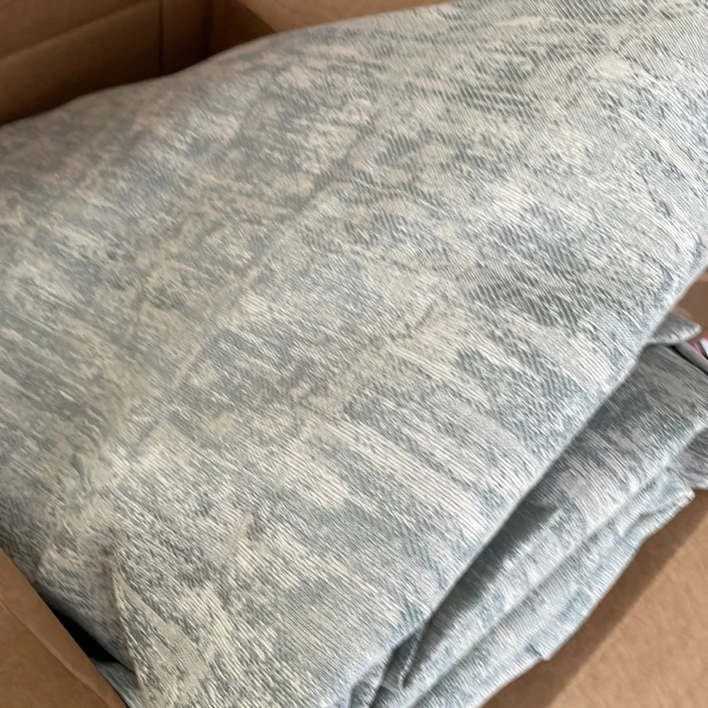 West Elm Light Blue and White Textured Curtain Panel