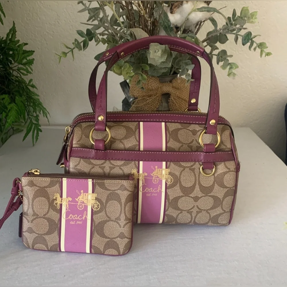 Coach RARE Mini Heritage Satchel Signature Leather Bag and Wristlet