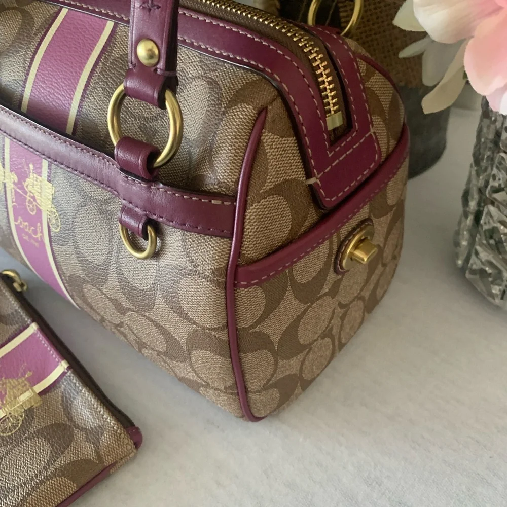 Coach RARE Mini Heritage Satchel Signature Leather Bag and Wristlet
