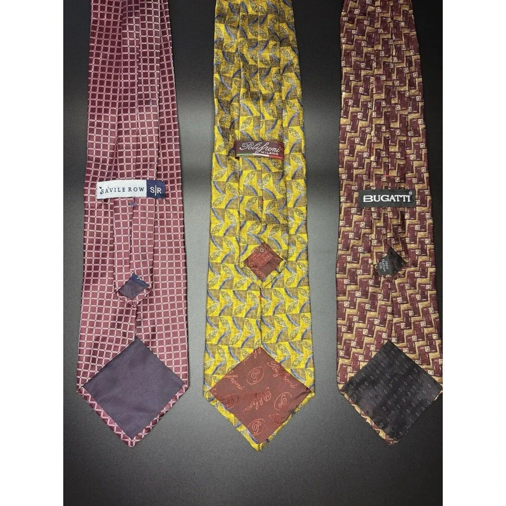 Lot of 3 Designer Silk Ties Savile Row Bugatti Tihom Milano Geometric Italian