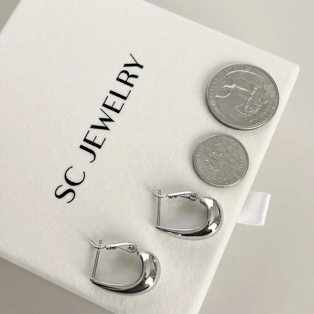 Bottega Style Platinum Plated Puffy Teardrop Hoop Earrings Water Resistant