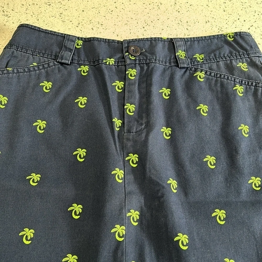 Lilly Pulitzer Navy Cotton Preppy Mini Skirt with Green Palm Tree Print - Size 0