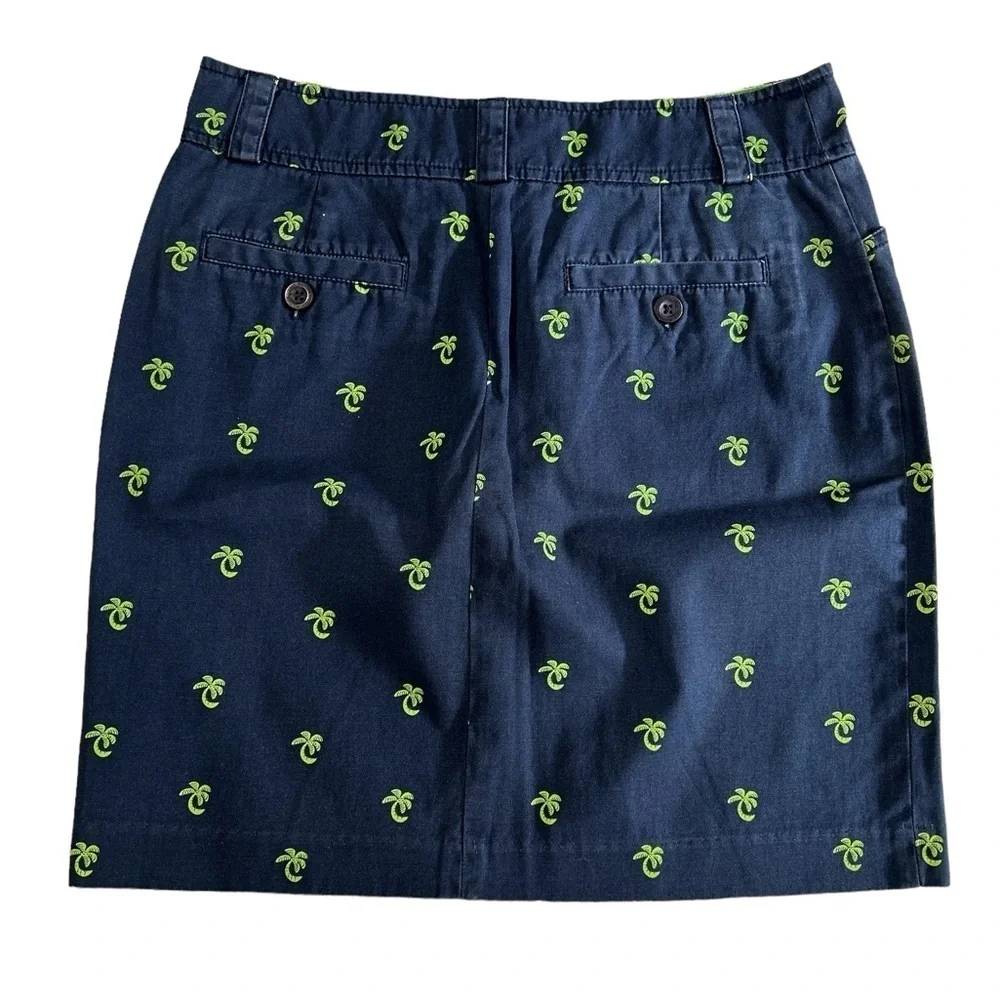 Lilly Pulitzer Navy Cotton Preppy Mini Skirt with Green Palm Tree Print - Size 0