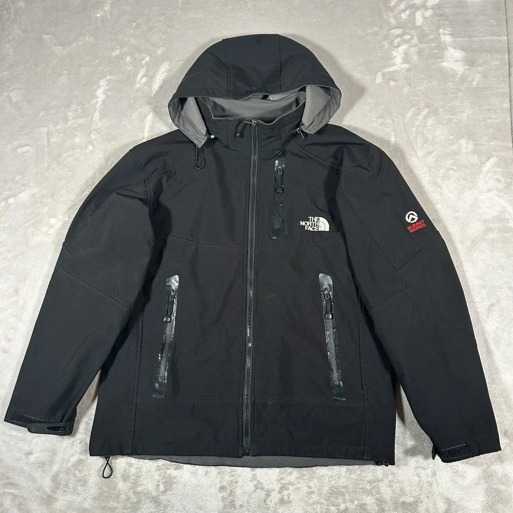 The North Face Summit Series Hooded Jacket Mens L Black Hyvent Removable Hood