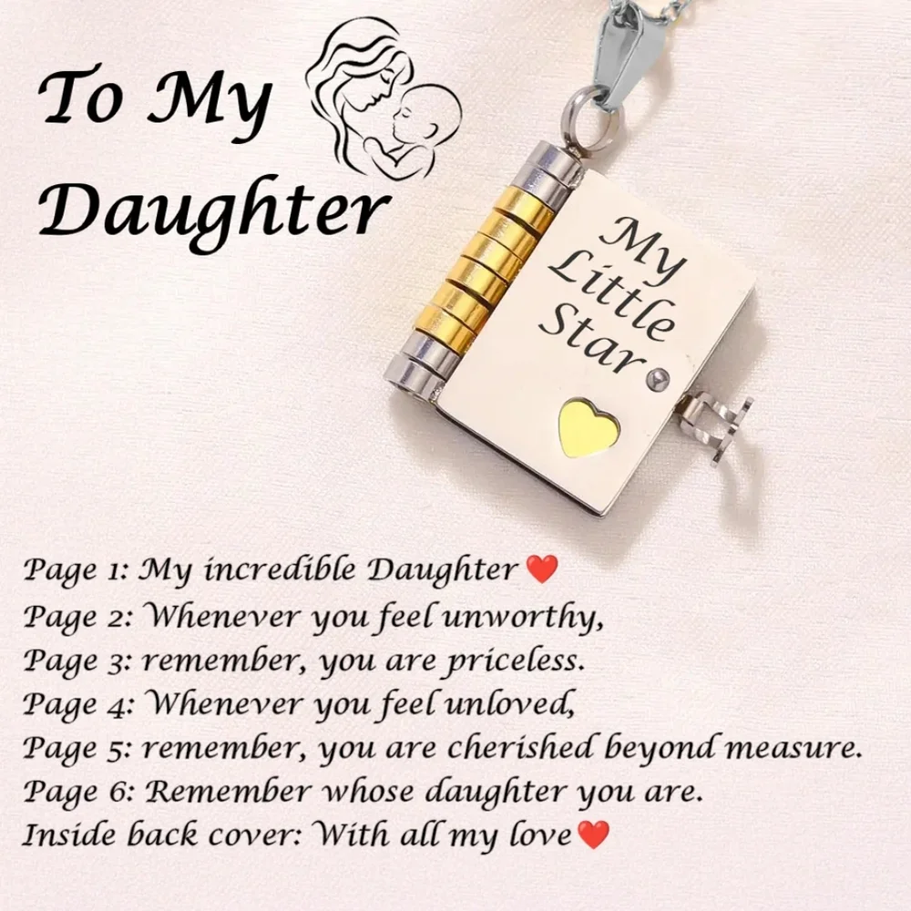 My Little Star Silver and Gold Locket Book Necklace Lasser Engraved For Daughter