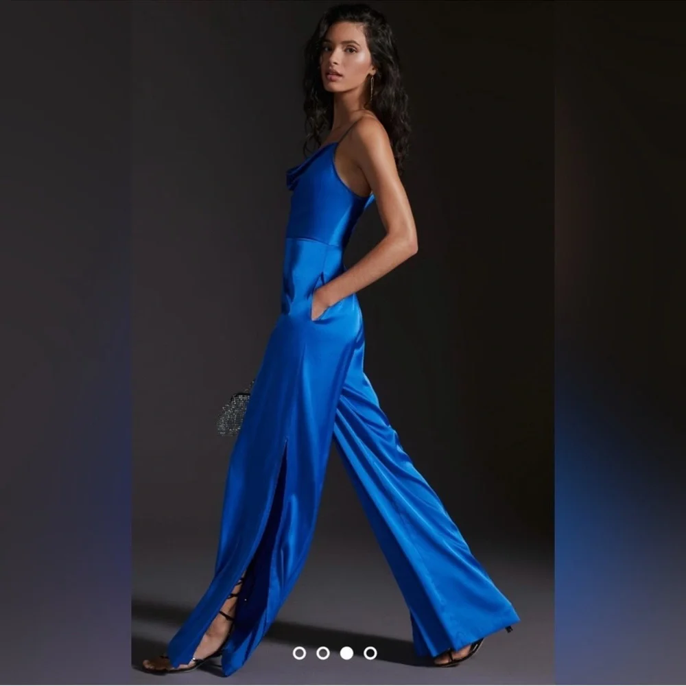 Hutch Anthropologie Satin Blue Cowl Neck Jumpsuit 8