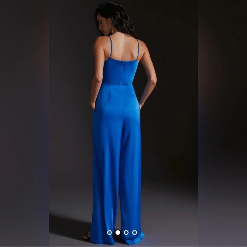 Hutch Anthropologie Satin Blue Cowl Neck Jumpsuit 8