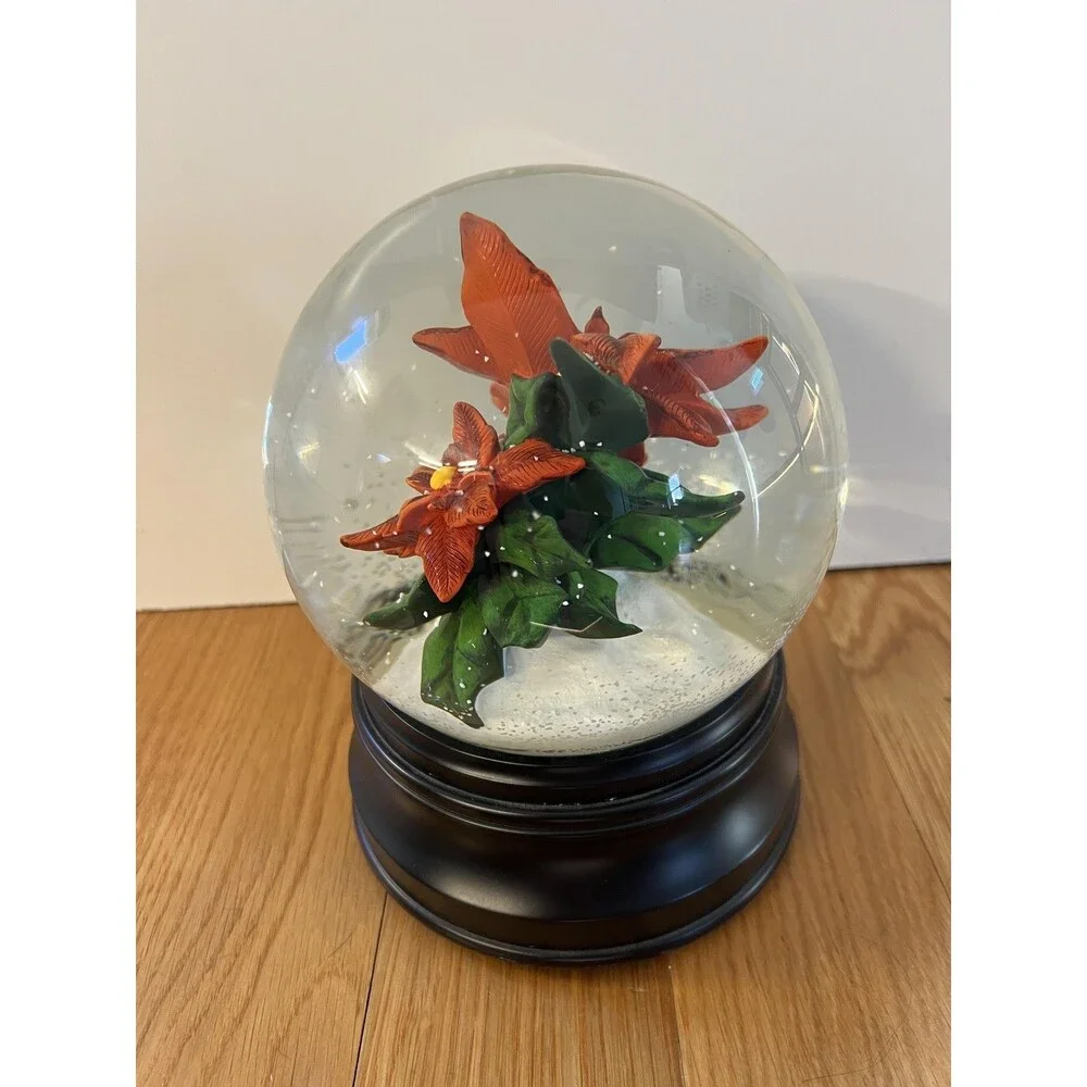Target Musical Snow Globe Red Poinsettia Flowers Glass Christmas Decor Tabletop