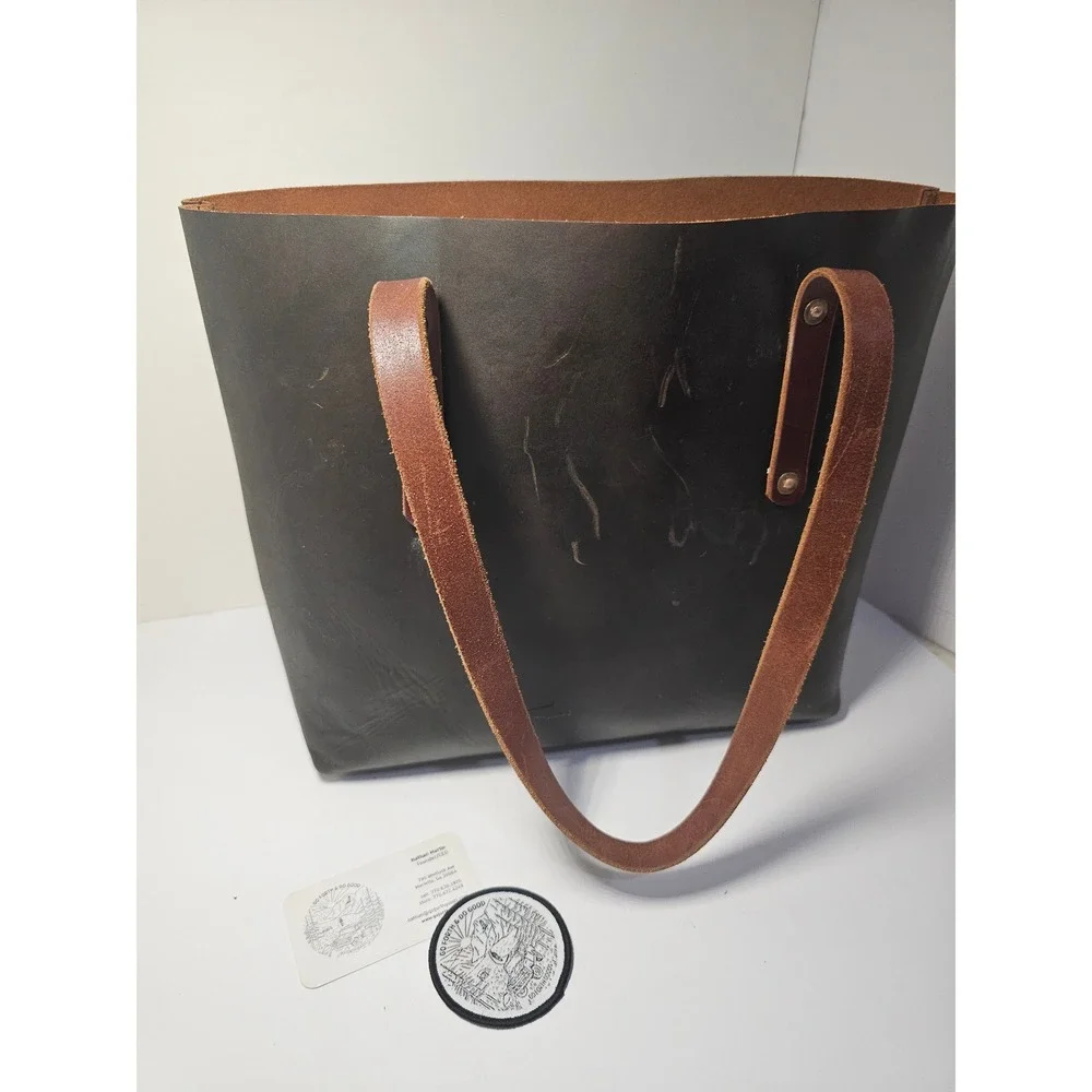 Go Forth Goods Dark Brown Leather Avery Tote Bag Handmade USA Large Carryall