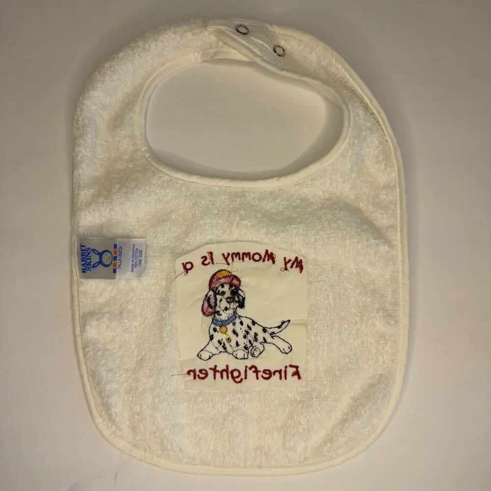 Bib My Mommy is a Firefighter Dalmatian Dog Embroidered Terry Cloth Baby Gift