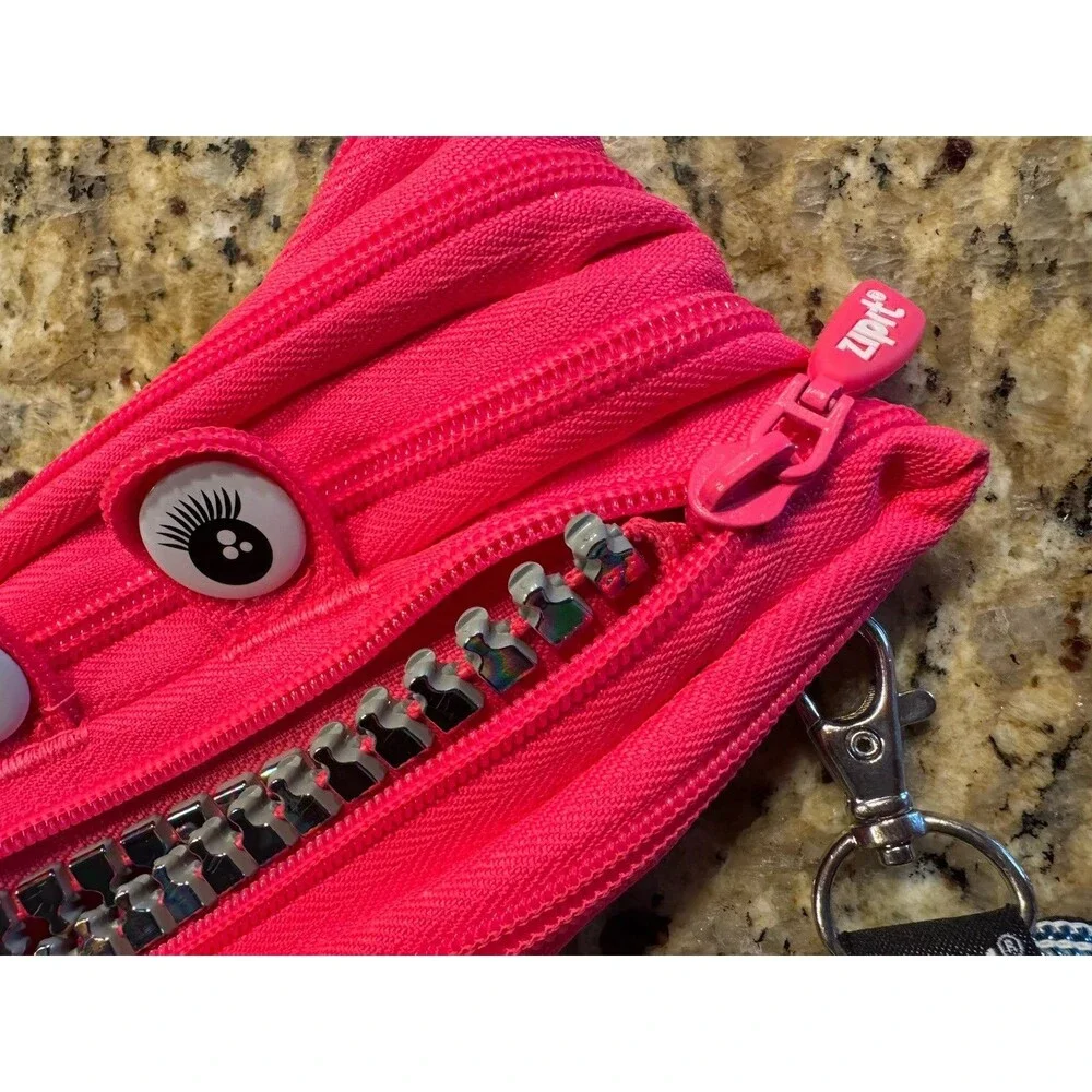 Zipit Pencil Pouch Lot 2 Monster Pink Googly Eyes Black Rainbow Zipper