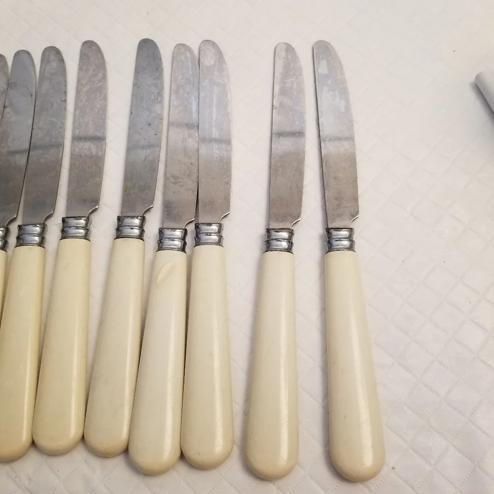 Vintage Cream Handle Butter Knives Lot of 10 Art Deco Flaws See Photos Stainless