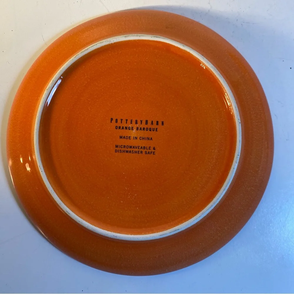Set Of 4 Pottery Barn Discontinued Orange Baroque Dessert Salad Lunch Plate 8.5”