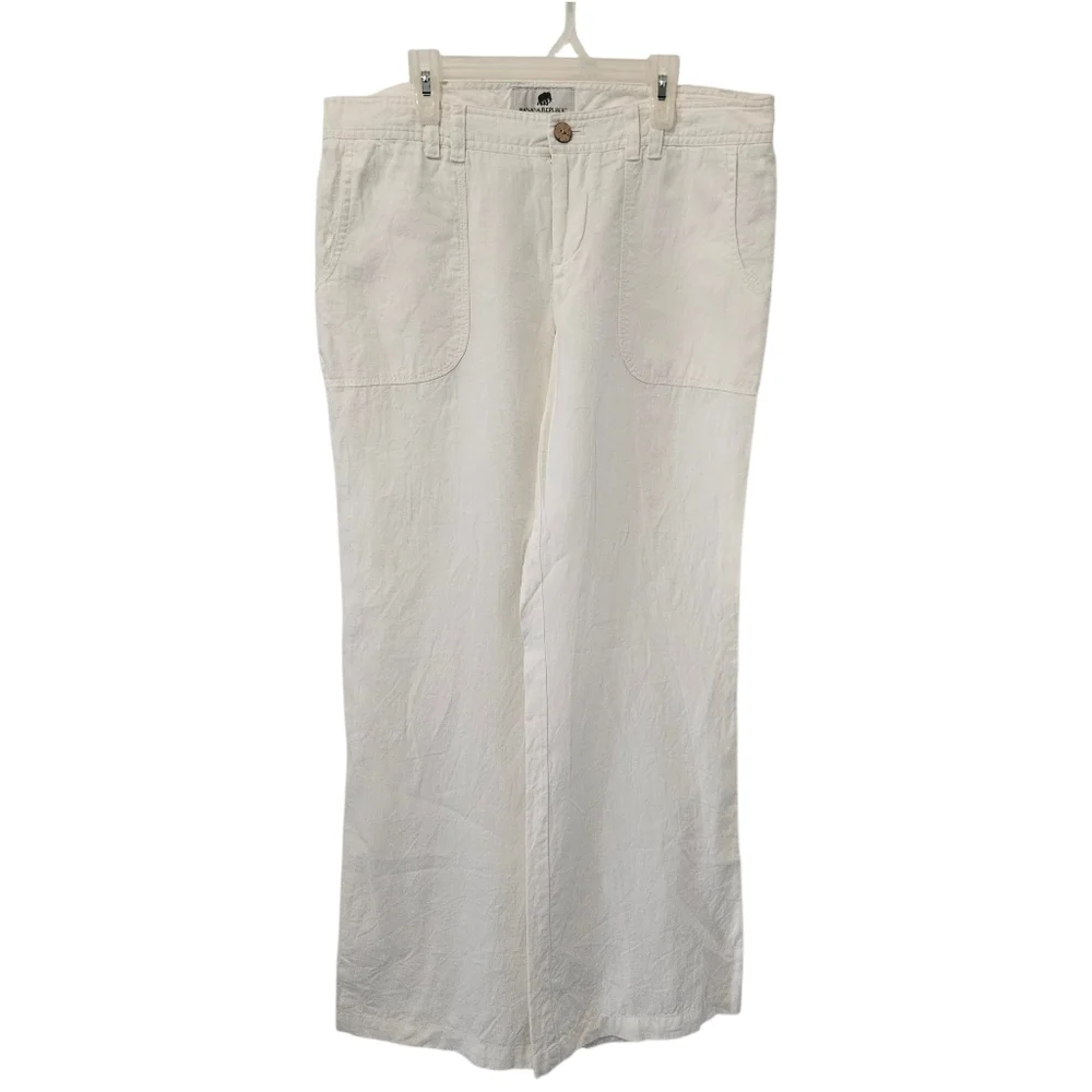Banana Republic 100% Organic Linen Pants Cream Wide Leg Womens Size 10 Coastal