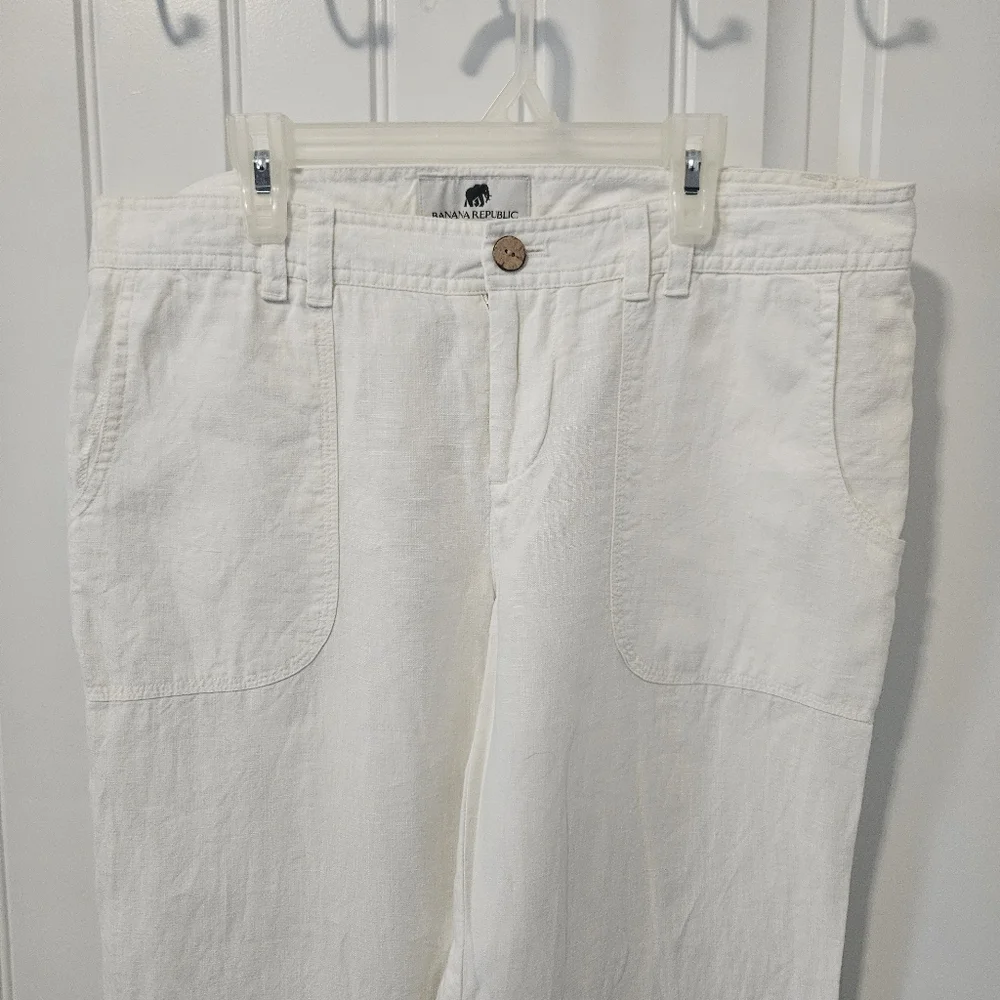 Banana Republic 100% Organic Linen Pants Cream Wide Leg Womens Size 10 Coastal