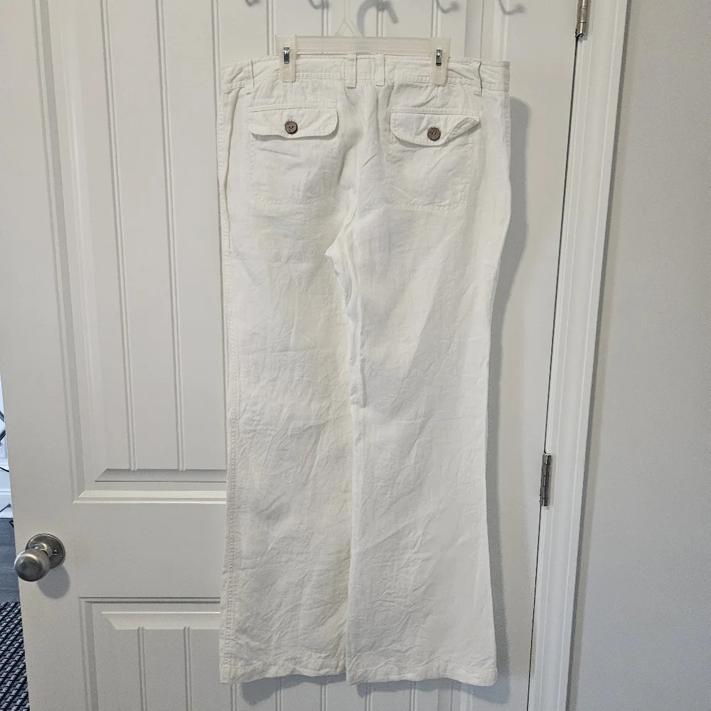 Banana Republic 100% Organic Linen Pants Cream Wide Leg Womens Size 10 Coastal