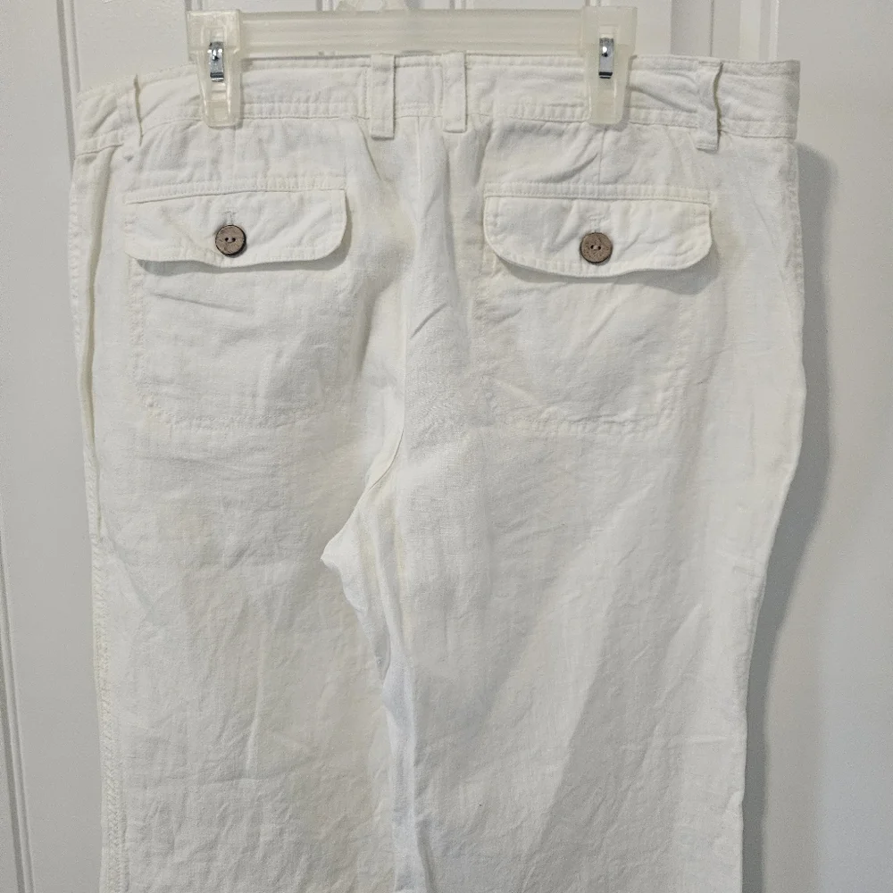 Banana Republic 100% Organic Linen Pants Cream Wide Leg Womens Size 10 Coastal