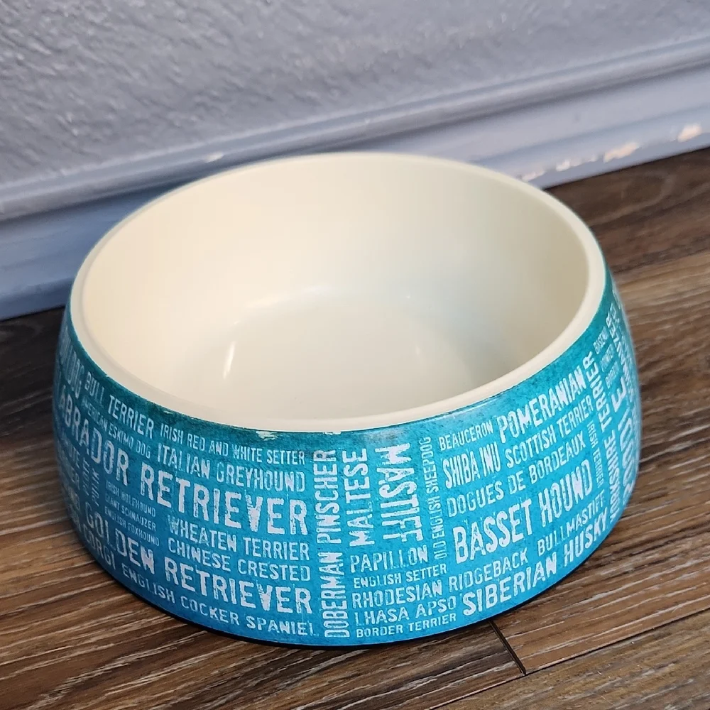 Plastic Dog Breeds Bowl Blue Green Teal White