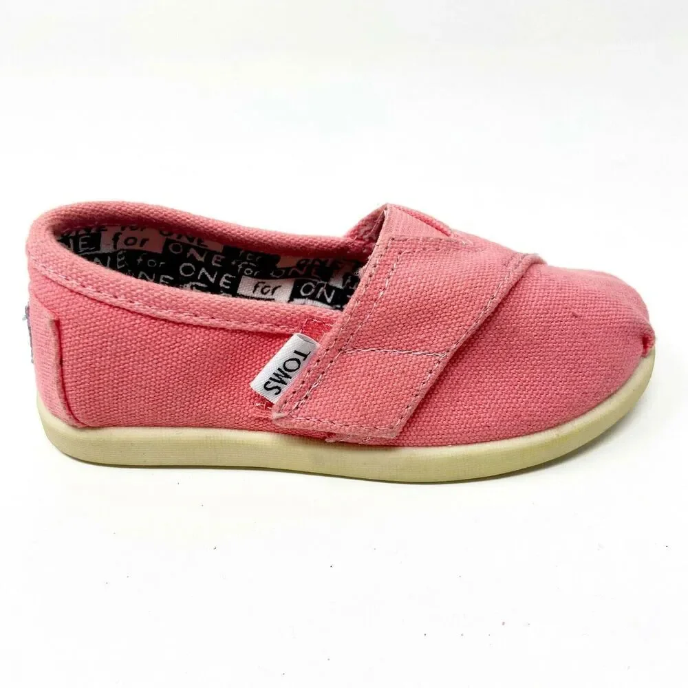 Toms Classics Pink Tiny Toddler Slip On Casual Canvas Flat Shoes