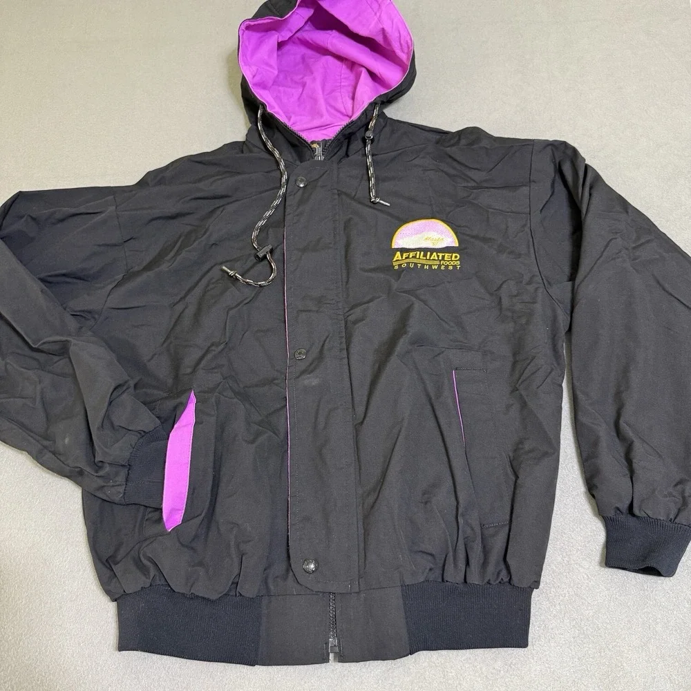 Vtg‎ Bomber Jacket Mens Large Black Hooded Full Zip Pro Fit Union USA 90s Custom