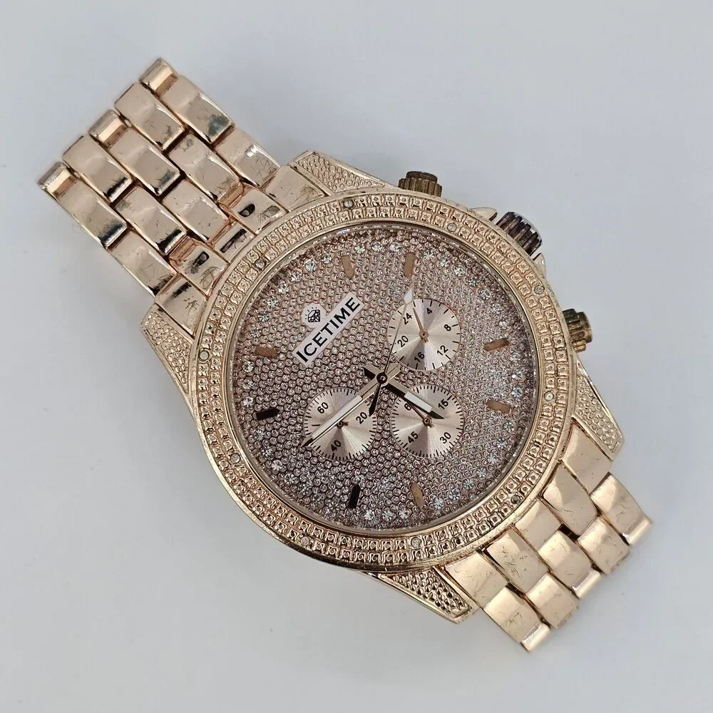 IceTime Storm Men's Watch 46MM Rose Gold Dial Bracelet Band 5.75