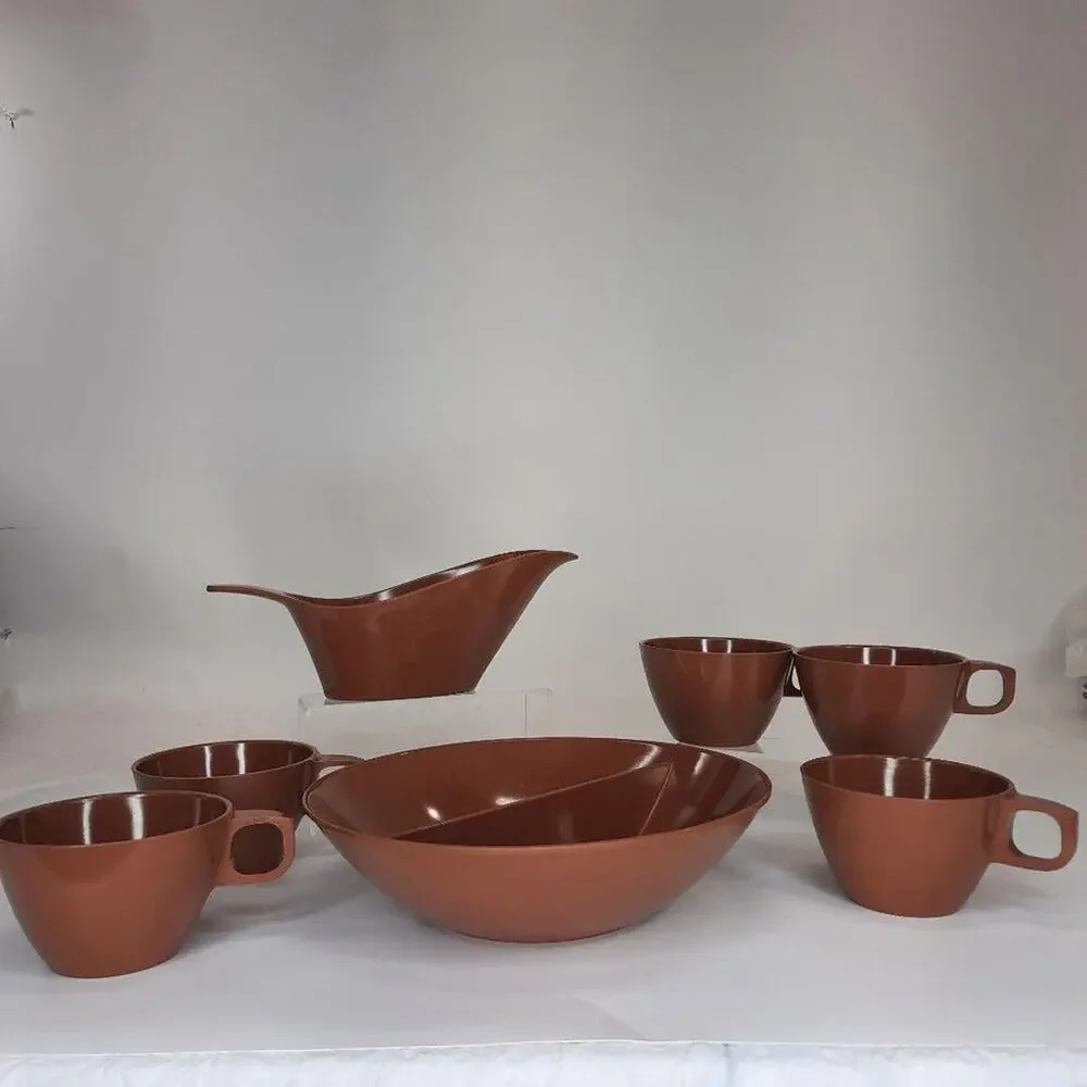 Melmac 7 Melmac Melamine Mid-Century‎ Pieces Brown 1950's