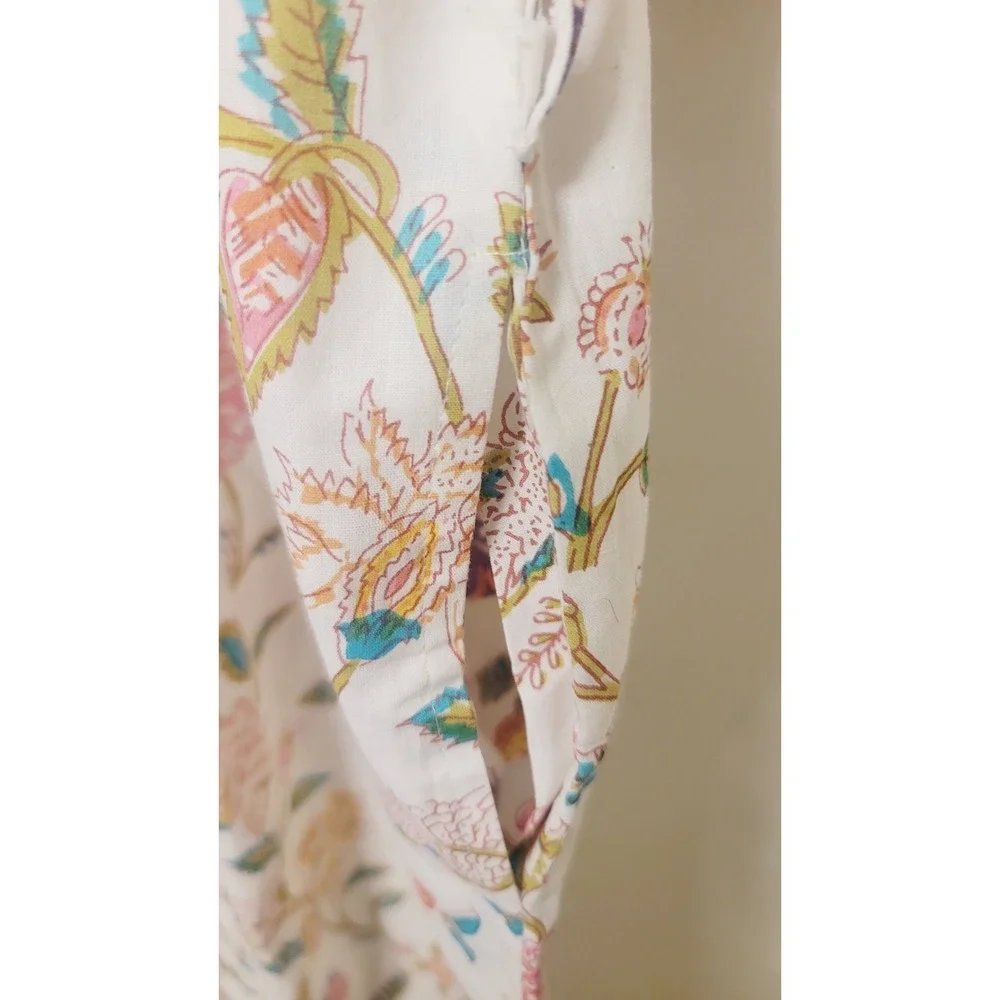 Women's 100% Cotton Robe Tropical Floral White Pink‎ *Missing Belt