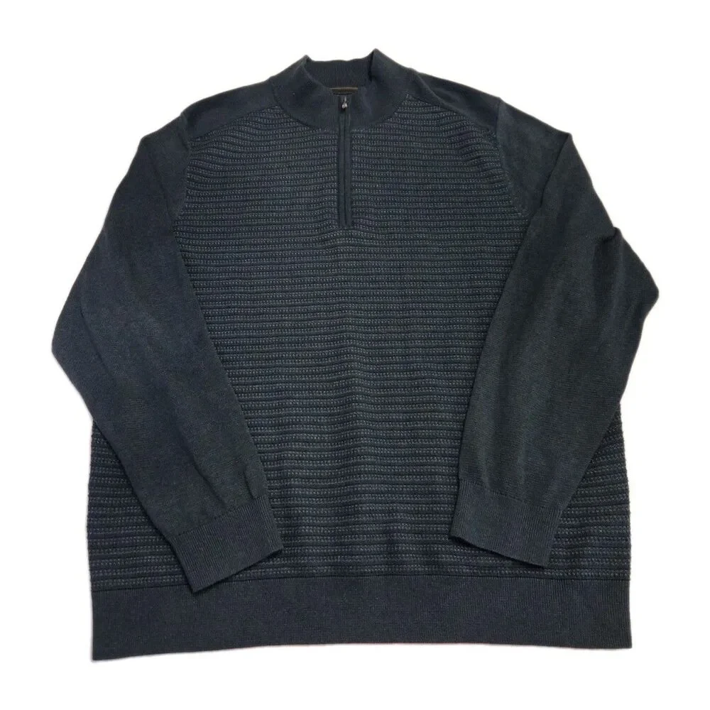 Tommy Bahama 1/4 Zip Sweater Mens XL Teal Textured Knit Pullover Cotton Tencel