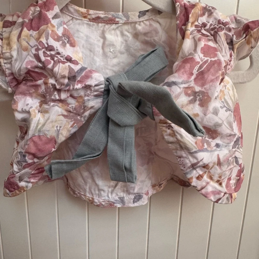 Floral Ruffle Baby Top with Light Blue Ruffle Diaper Cover