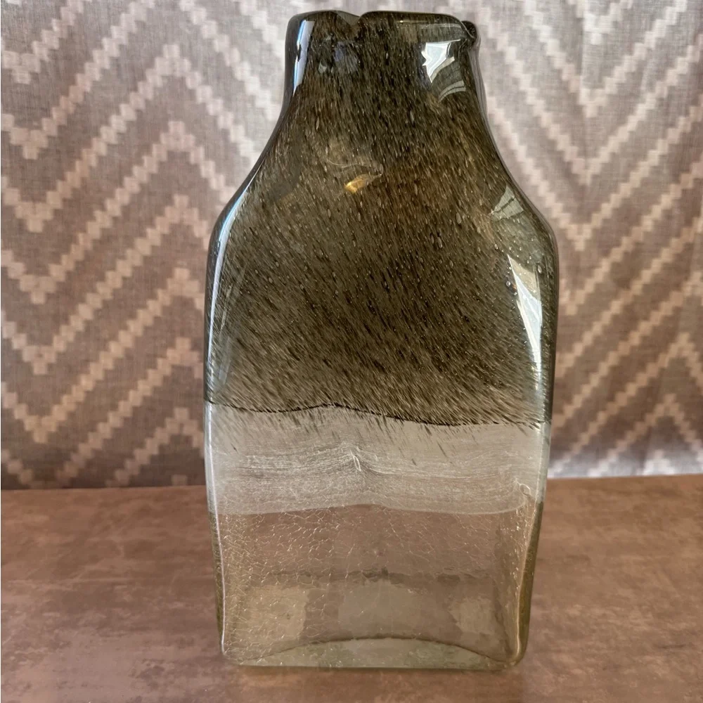Smoked Bent Glass Decorative Vase - Green Accent
