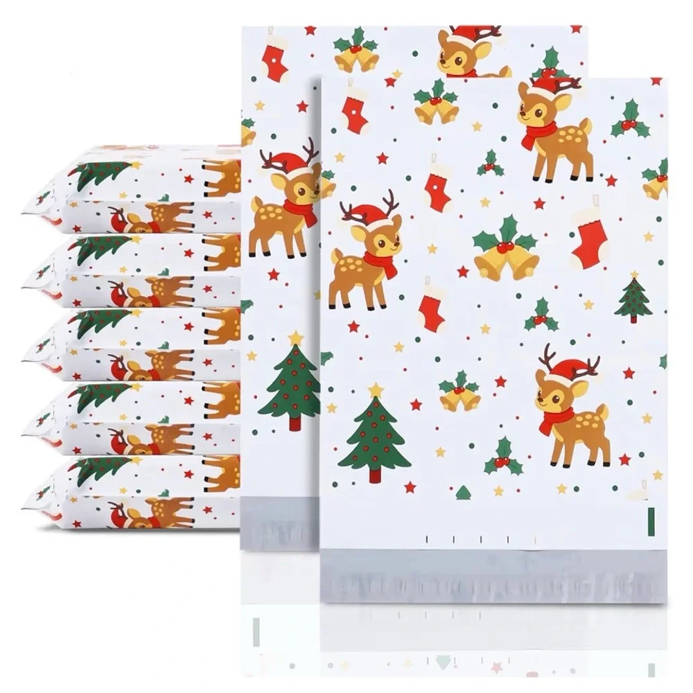 Bundle of 25 Holiday Reindeer Polymailers in 6”x9” Size