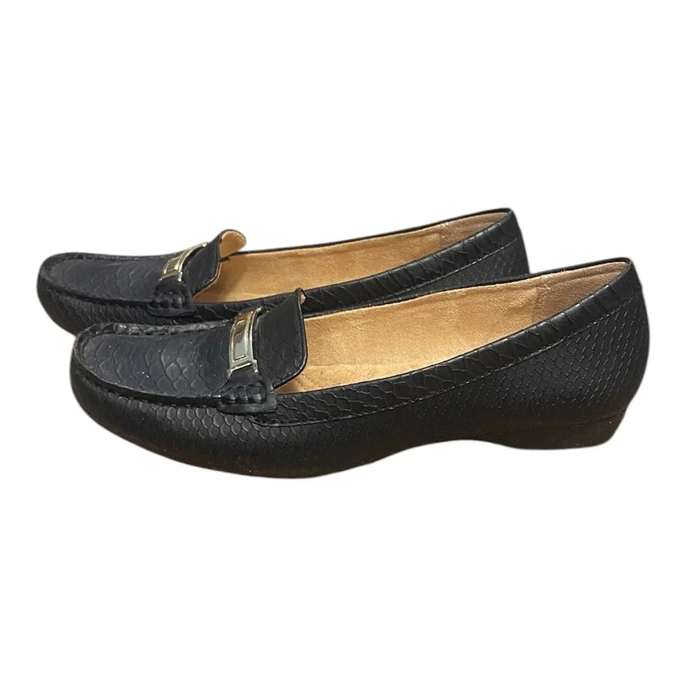 Naturalizer Black Embossed Snake Print Loafer Flats‎ Women's Size 7M N5 Comfort