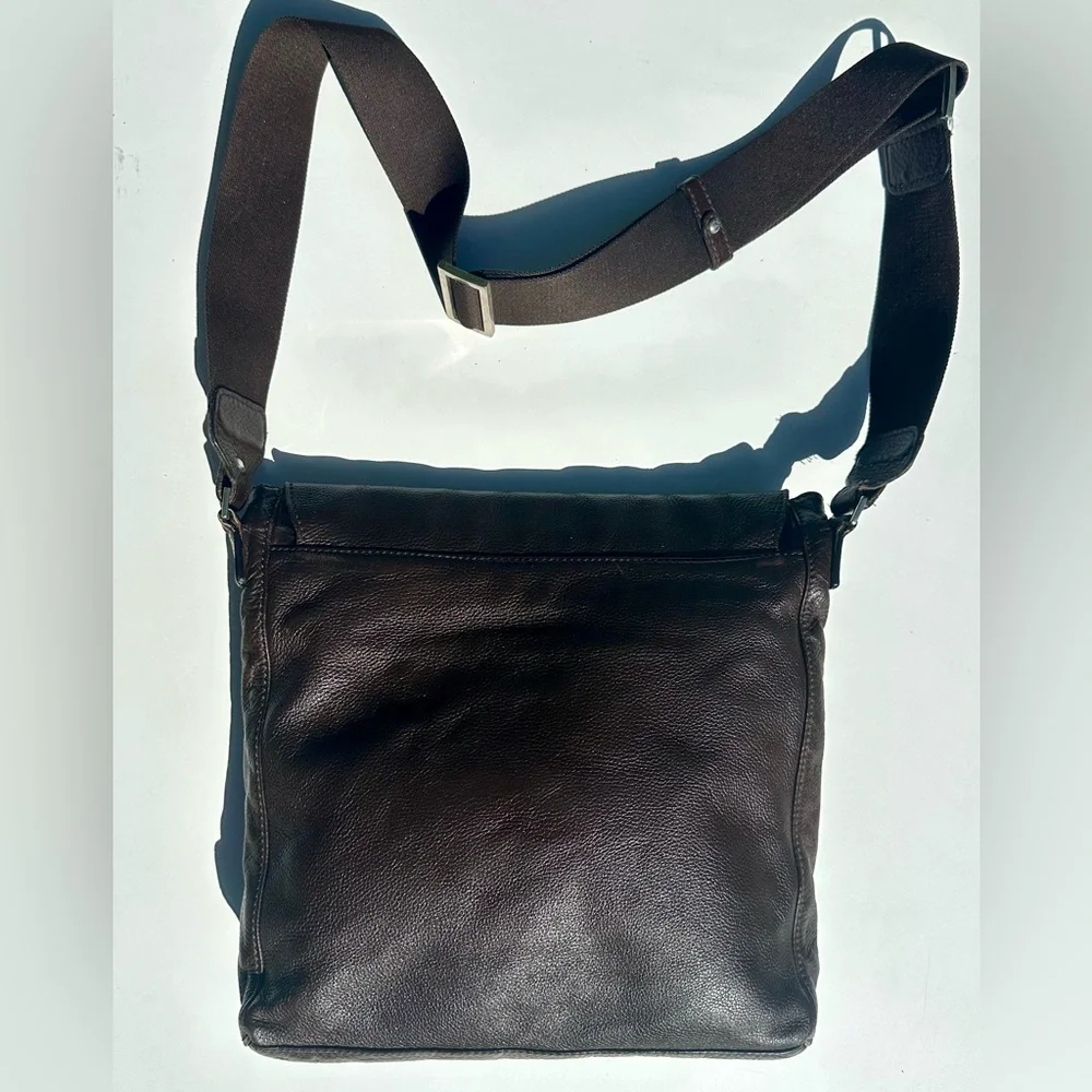 A. Testoni Men's Dark Brown Leather Crossbody Messenger Work Bag, 12.5”x14”