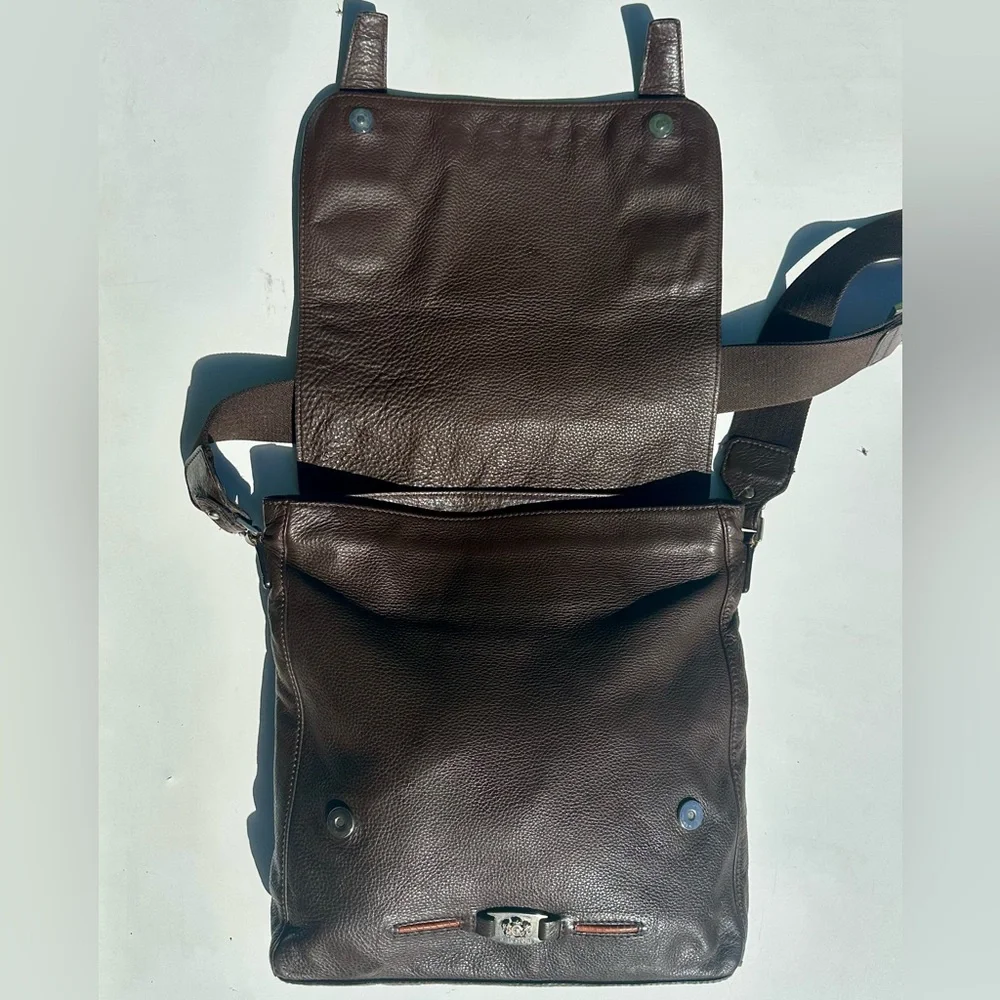 A. Testoni Men's Dark Brown Leather Crossbody Messenger Work Bag, 12.5”x14”