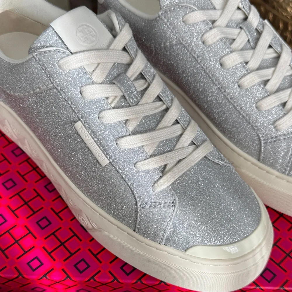 Tory Burch Lady Bug Women's Silver Glitter Sneakers Sz 10
