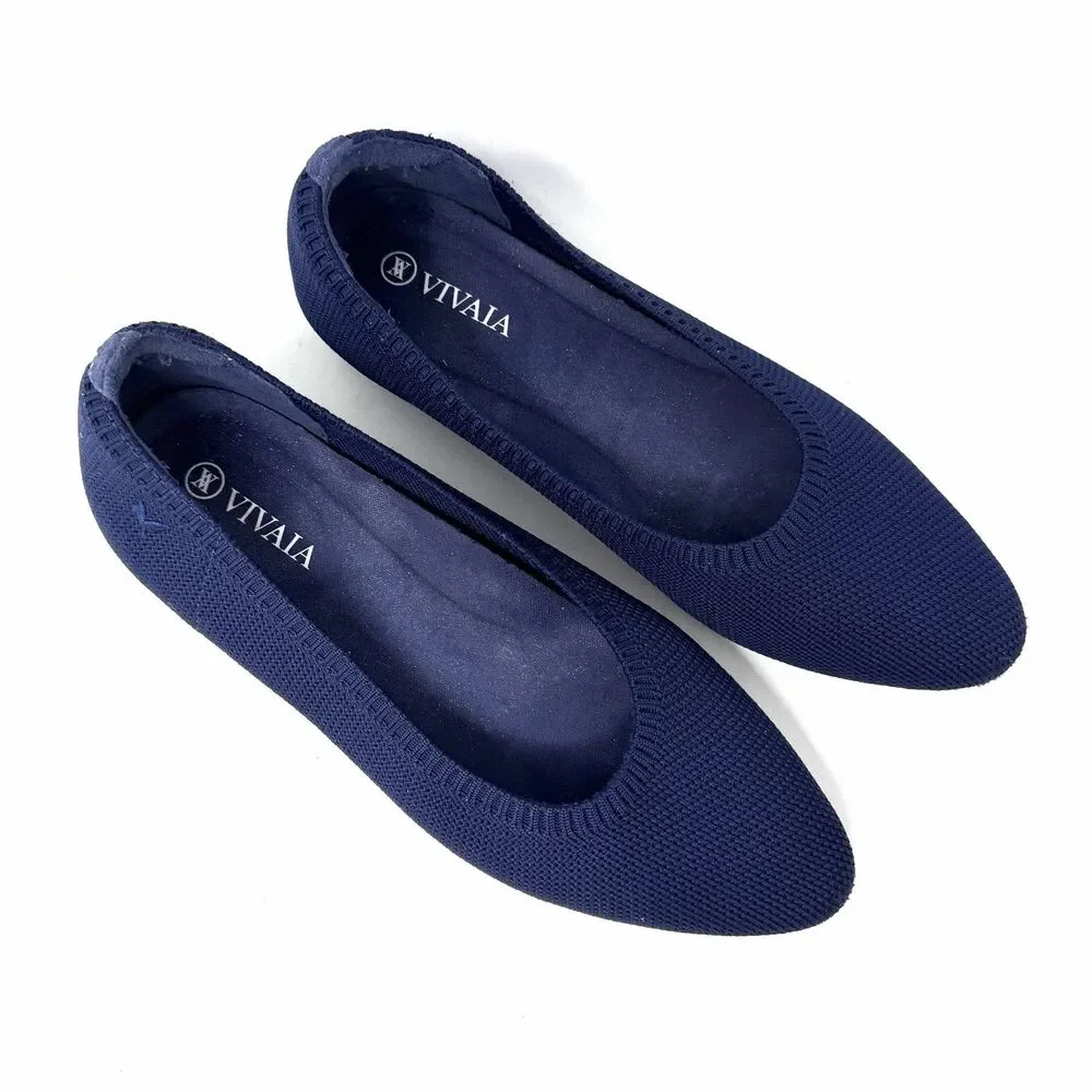 New Vivaia Aria Walker Lightweight Pointed Ballet Flats Navy Size US 6