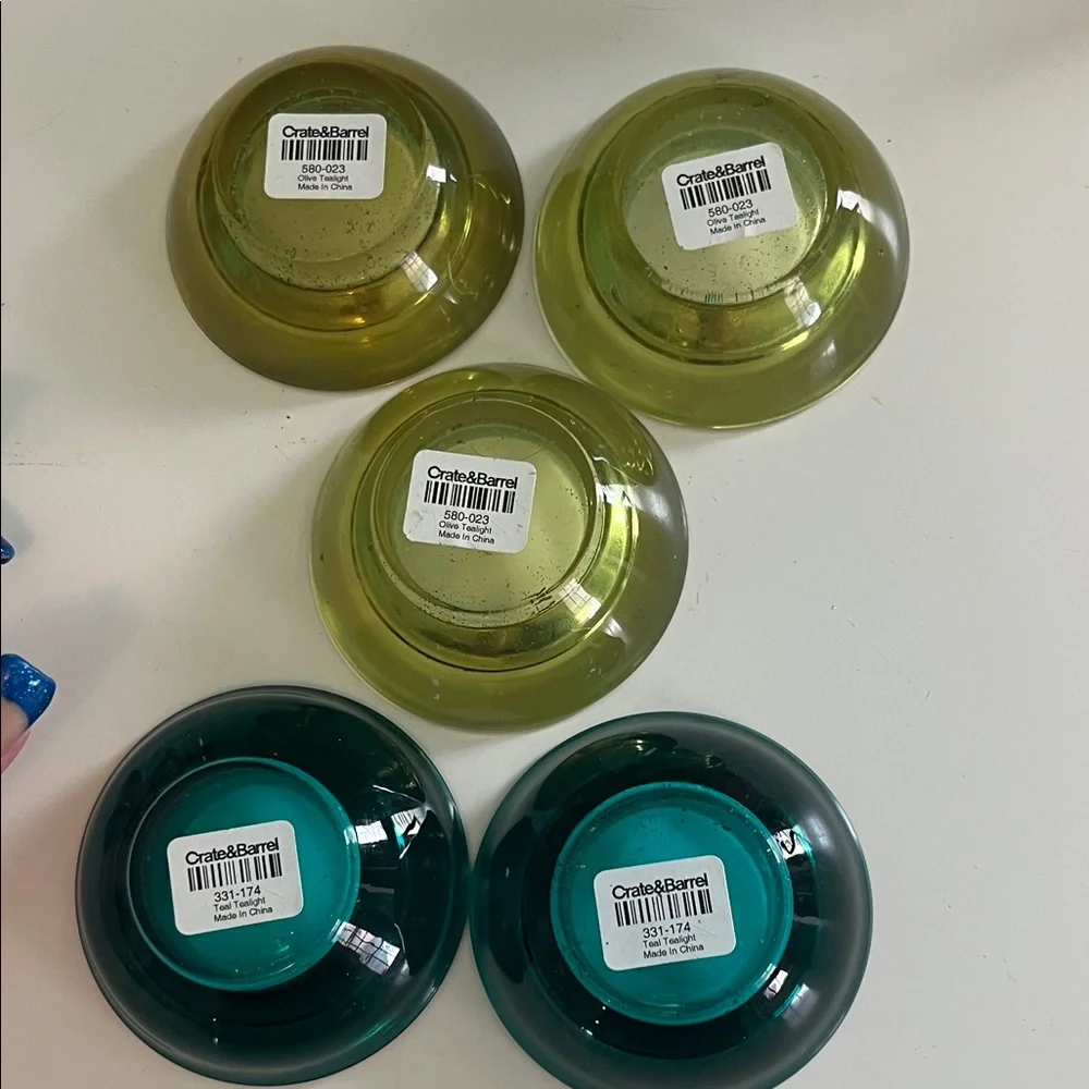Crate&Barrel Green and Teal Glass Votive Bowl Set of 5
